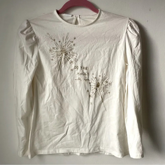 NWT Zara kids  warm white top with‎ gold sparkler graphic - Picture 1 of 7